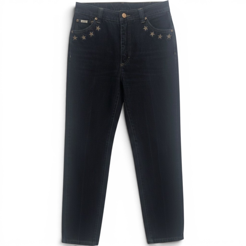 Escada Jeans Womens 24 High Rise Straight Dark Indigo Blue Anchor Star EUC